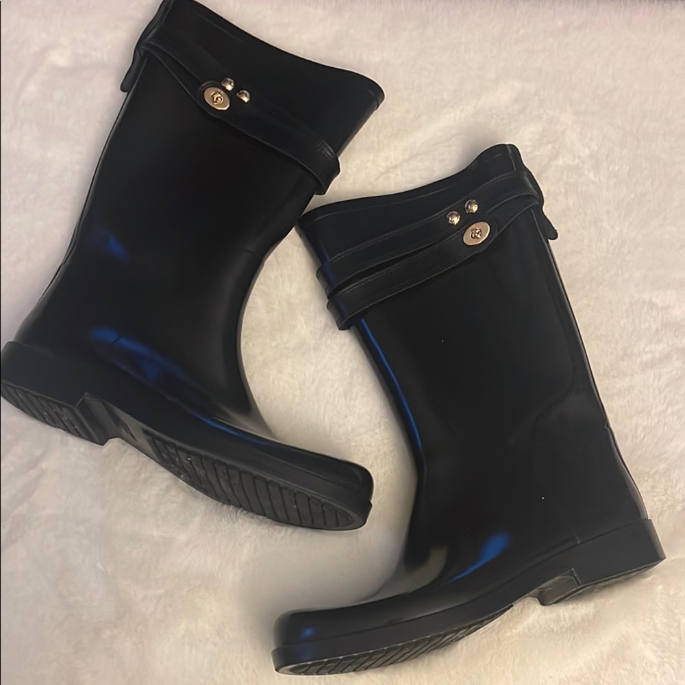 COACH TARA Black Rain rubber Boots with turn lock detail